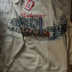 Budweiser Beige Sweater with Horse and Forest Design